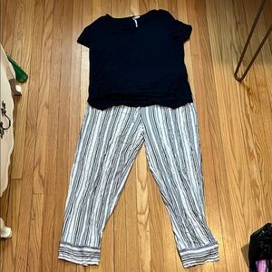 Soma Navy and White Pajama Set with Relaxed Fit